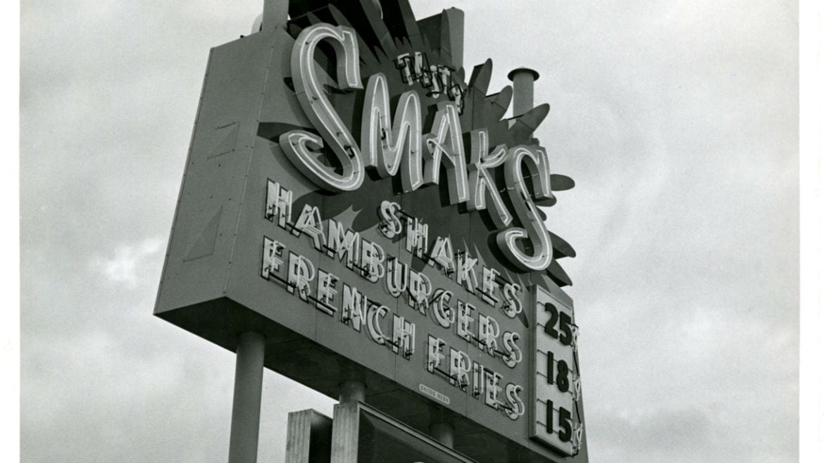 Outdoor Smaks sign. Mid 20th century.