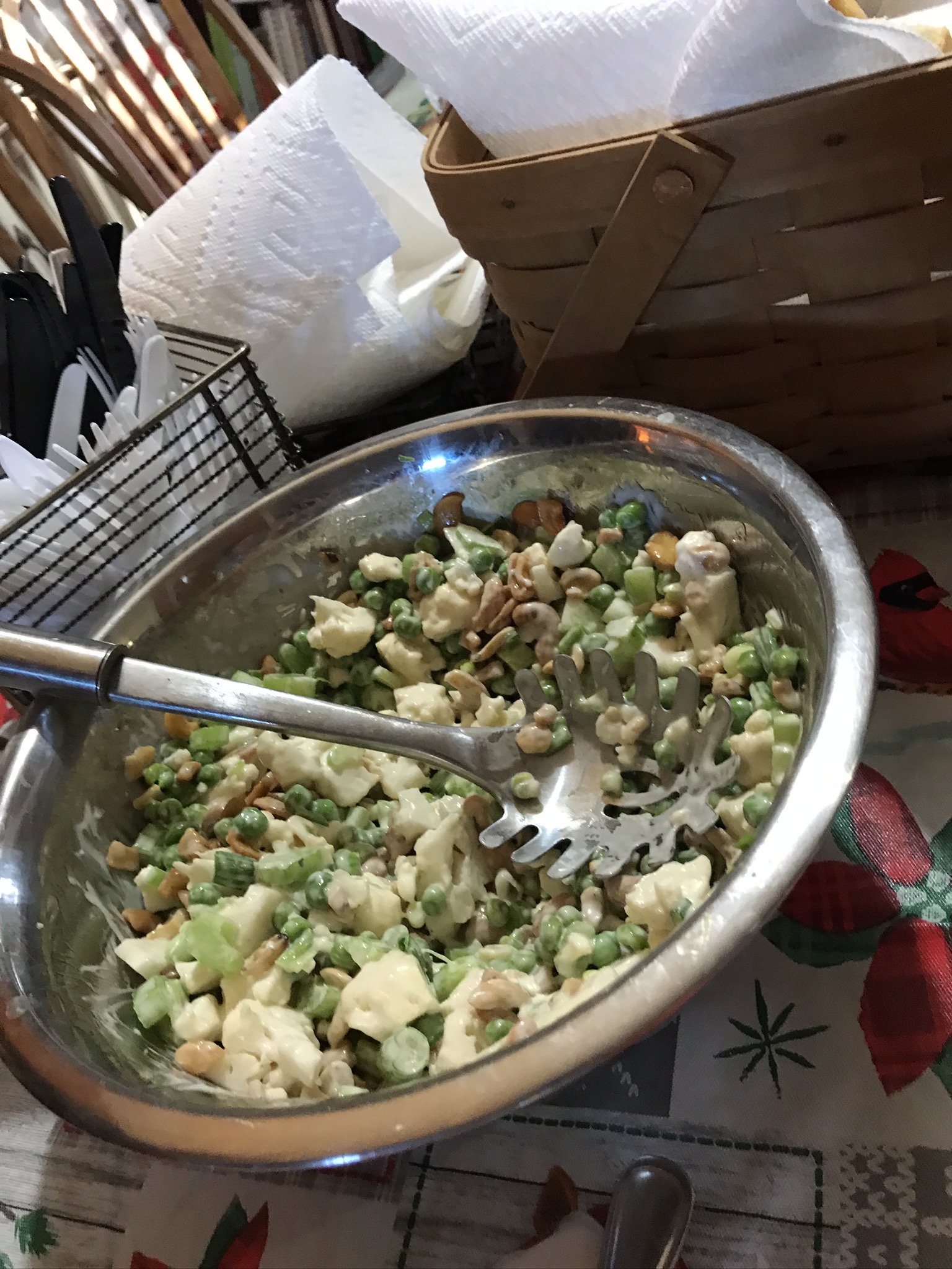 Bowl of crunchy pea salad.